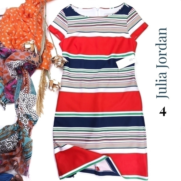 julia jordan Dresses & Skirts - New Julia Jordan Red Navy, Green White Striped Dress Sz 4